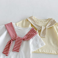 Load image into Gallery viewer, 2 Pieces Set Baby Kid Girls Solid Color Tops And Striped Pants Wholesale 26051113
