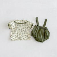 Load image into Gallery viewer, 2 Pieces Set Baby Kid Girls Floral Print Peter Pan Collar Blouse And Suspender Bloomer Shorts Wholesale 26051115
