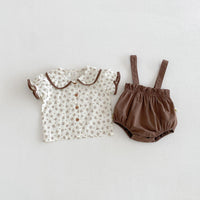Load image into Gallery viewer, 2 Pieces Set Baby Kid Girls Floral Print Peter Pan Collar Blouse And Suspender Bloomer Shorts Wholesale 26051115
