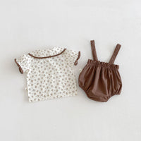 Load image into Gallery viewer, 2 Pieces Set Baby Kid Girls Floral Print Peter Pan Collar Blouse And Suspender Bloomer Shorts Wholesale 26051115
