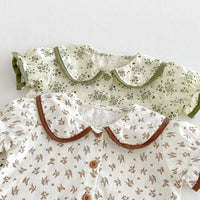 Load image into Gallery viewer, 2 Pieces Set Baby Kid Girls Floral Print Peter Pan Collar Blouse And Suspender Bloomer Shorts Wholesale 26051115
