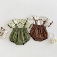 Load image into Gallery viewer, 2 Pieces Set Baby Kid Girls Floral Print Peter Pan Collar Blouse And Suspender Bloomer Shorts Wholesale 26051115
