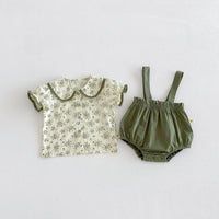 Load image into Gallery viewer, 2 Pieces Set Baby Kid Girls Floral Print Peter Pan Collar Blouse And Suspender Bloomer Shorts Wholesale 26051115
