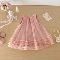 Load image into Gallery viewer, Baby Kid Girls Solid Pink Bow Decor Tulle Sleeveless Dresses Wholesale 26051116
