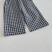 Load image into Gallery viewer, 2 Pieces Set Baby Kid girls Black White Gingham Ruffle Sleeveless Top And Wide Leg Cropped Pants Wholesale 26051119

