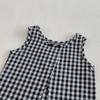 Load image into Gallery viewer, 2 Pieces Set Baby Kid girls Black White Gingham Ruffle Sleeveless Top And Wide Leg Cropped Pants Wholesale 26051119
