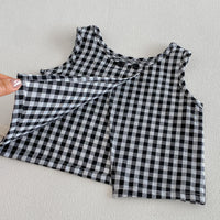 Load image into Gallery viewer, 2 Pieces Set Baby Kid girls Black White Gingham Ruffle Sleeveless Top And Wide Leg Cropped Pants Wholesale 26051119
