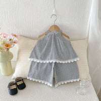 Load image into Gallery viewer, 2 Pieces Set Baby Kid Girls Checked Tank Tops And Pants Wholesale 26051121
