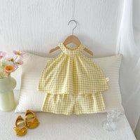 Load image into Gallery viewer, 2 Pieces Set Baby Kid Girls Solid Color Checked Tank Tops And Shorts Wholesale 26051123
