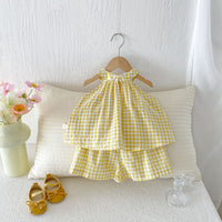 Load image into Gallery viewer, 2 Pieces Set Baby Kid Girls Solid Color Checked Tank Tops And Shorts Wholesale 26051123
