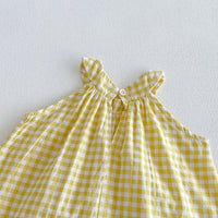 Load image into Gallery viewer, 2 Pieces Set Baby Kid Girls Solid Color Checked Tank Tops And Shorts Wholesale 26051123

