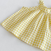 Load image into Gallery viewer, 2 Pieces Set Baby Kid Girls Solid Color Checked Tank Tops And Shorts Wholesale 26051123
