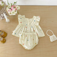 Load image into Gallery viewer, 2 Pieces Set Baby Kid Girls Fruit Embroidery Ruffle Sleeveless Top And Bloomer Shorts Wholesale  26051125
