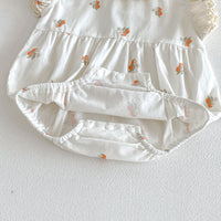 Load image into Gallery viewer, Baby Girls Lace Ruffle Sleeveless Rompers, Cute Orange Fruit Print Summer Bodysuit Wholesale 26051126

