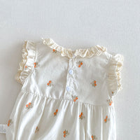 Load image into Gallery viewer, Baby Girls Lace Ruffle Sleeveless Rompers, Cute Orange Fruit Print Summer Bodysuit Wholesale 26051126
