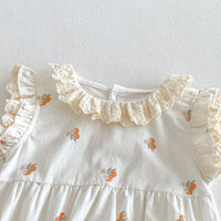 Load image into Gallery viewer, Baby Girls Lace Ruffle Sleeveless Rompers, Cute Orange Fruit Print Summer Bodysuit Wholesale 26051126
