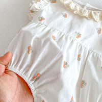 Load image into Gallery viewer, Baby Girls Lace Ruffle Sleeveless Rompers, Cute Orange Fruit Print Summer Bodysuit Wholesale 26051126
