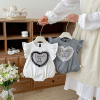 Load image into Gallery viewer, Baby Girls Sweet Lace Love Heart Letter Embroidered Ruffle Sleeve Rompers Wholesale 26051127
