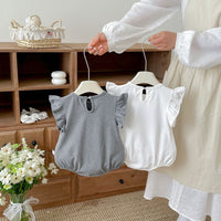 Load image into Gallery viewer, Baby Girls Sweet Lace Love Heart Letter Embroidered Ruffle Sleeve Rompers Wholesale 26051127

