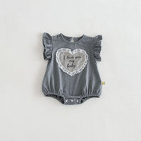 Load image into Gallery viewer, Baby Girls Sweet Lace Love Heart Letter Embroidered Ruffle Sleeve Rompers Wholesale 26051127
