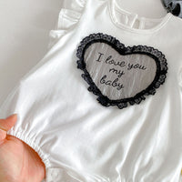 Load image into Gallery viewer, Baby Girls Sweet Lace Love Heart Letter Embroidered Ruffle Sleeve Rompers Wholesale 26051127
