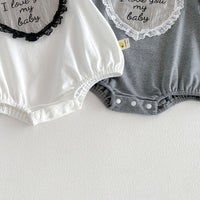 Load image into Gallery viewer, Baby Girls Sweet Lace Love Heart Letter Embroidered Ruffle Sleeve Rompers Wholesale 26051127
