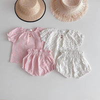 Load image into Gallery viewer, 2 Pieces Set Baby Kid Girls Polka dots Checked T-Shirts And Shorts Wholesale 26061715
