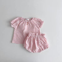 Load image into Gallery viewer, 2 Pieces Set Baby Kid Girls Polka dots Checked T-Shirts And Shorts Wholesale 26061715
