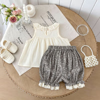 Load image into Gallery viewer, 2 Pieces Set Baby Kid Girls Solid Color Print Tank Tops And Flower Shorts Wholesale 26061728
