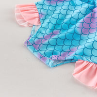 Load image into Gallery viewer, 3 Pieces Set Baby Kid Girls Mermaid Scale Print Halter Ruffle Bikini Swimsuit With Bow Headband Wholesale 26061732
