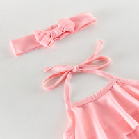 Load image into Gallery viewer, 3 Pieces Set Baby Kid Girls Mermaid Scale Print Halter Ruffle Bikini Swimsuit With Bow Headband Wholesale 26061732
