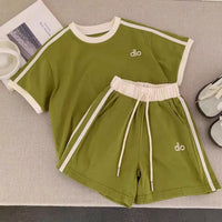Load image into Gallery viewer, 2 Pieces Set Baby Kid Boys Side Stripe Embroidery Short Sleeve Top And Drawstring Shorts Wholesale 26061733
