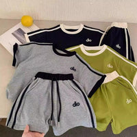 Load image into Gallery viewer, 2 Pieces Set Baby Kid Boys Side Stripe Embroidery Short Sleeve Top And Drawstring Shorts Wholesale 26061733
