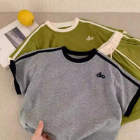 Load image into Gallery viewer, 2 Pieces Set Baby Kid Boys Side Stripe Embroidery Short Sleeve Top And Drawstring Shorts Wholesale 26061733
