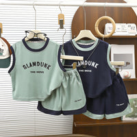 Load image into Gallery viewer, 2 Pieces Set Baby Kid Boys Solid Color Letters Tank Tops And Shorts Wholesale 26061734
