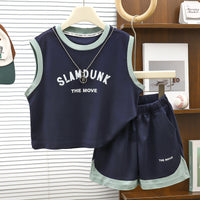 Load image into Gallery viewer, 2 Pieces Set Baby Kid Boys Solid Color Letters Tank Tops And Shorts Wholesale 26061734
