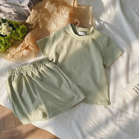Load image into Gallery viewer, 2 Pieces Set Baby Kid Girls Solid Color Tops And Shorts Wholesale 240409136
