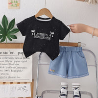 Load image into Gallery viewer, 2 Pieces Set Baby Kid Girls Letters Bow Tops And Solid Color Shorts Wholesale 25040338

