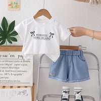 Load image into Gallery viewer, 2 Pieces Set Baby Kid Girls Letters Bow Tops And Solid Color Shorts Wholesale 25040338
