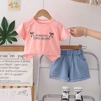 Load image into Gallery viewer, 2 Pieces Set Baby Kid Girls Letters Bow Tops And Solid Color Shorts Wholesale 25040338
