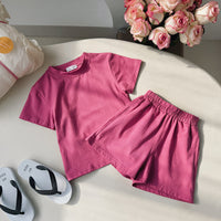 Load image into Gallery viewer, 2 Pieces Set Baby Kid Girls Solid Color Tops And Shorts Wholesale 240409136
