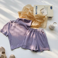 Load image into Gallery viewer, 2 Pieces Set Baby Kid Girls Solid Color Tops And Shorts Wholesale 240409136
