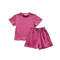 Load image into Gallery viewer, 2 Pieces Set Baby Kid Girls Solid Color Tops And Shorts Wholesale 240409136
