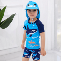 Load image into Gallery viewer, Three Pieces Little Boy Swimwear Set Sharp Print  Top &amp; Shorts &amp; Hat Wholesale 71072851
