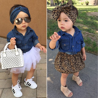 Load image into Gallery viewer, 2 Pieces Set Baby Kid Girls Solid Color Tops And Leopard Skirts Wholesale 22040704
