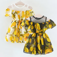 Load image into Gallery viewer, Baby Girl Lemon Print Off Shoulder Mesh Chiffon Dress Wholesale 85521745
