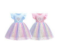 Load image into Gallery viewer, Kid Girl Flutter Sleeve Colorful Mesh Love Unicorn Princess Dress Wholesale 90383101
