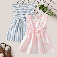 Load image into Gallery viewer, Baby Girl Stripe Bowknot Ruffle Trim Dress Wholesale 92462782
