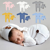 Load image into Gallery viewer, 2 Pieces Newborn Solid Color Photography Jumpsuit And Hat Set Wholesale 93834618
