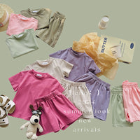 Load image into Gallery viewer, 2 Pieces Set Baby Kid Girls Solid Color Tops And Shorts Wholesale 240409136

